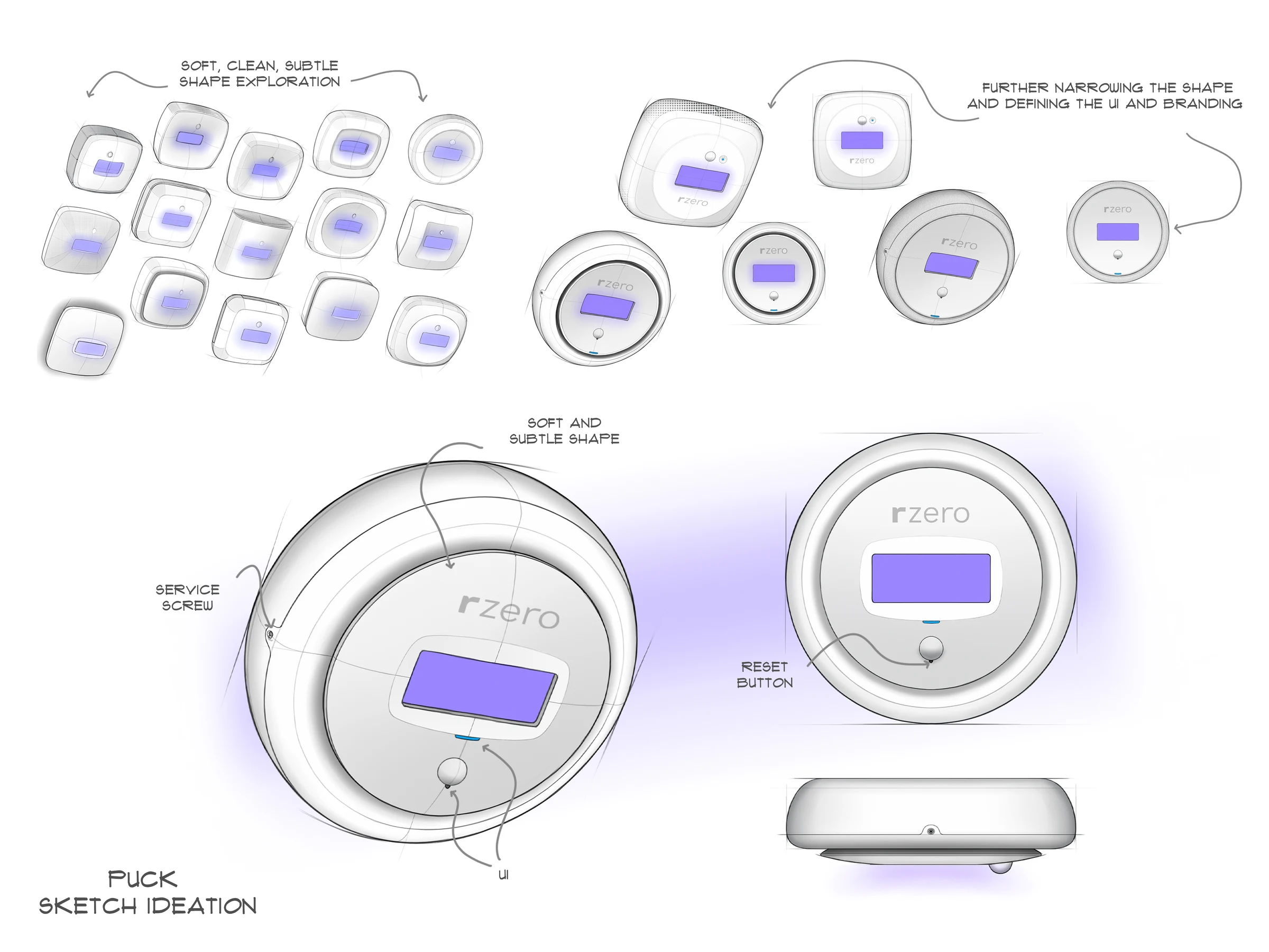 Puck light ideation phase — shape narrowing